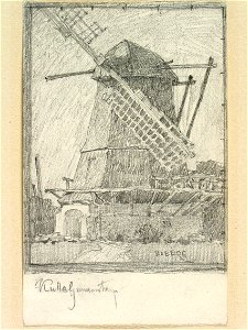Skåne, Luggude hd., Allerums sn., Kulla-Gunnarstorp. Väderkvarn. Teckning av Ferdinand Boberg - Nordiska museet - NMA.0088351