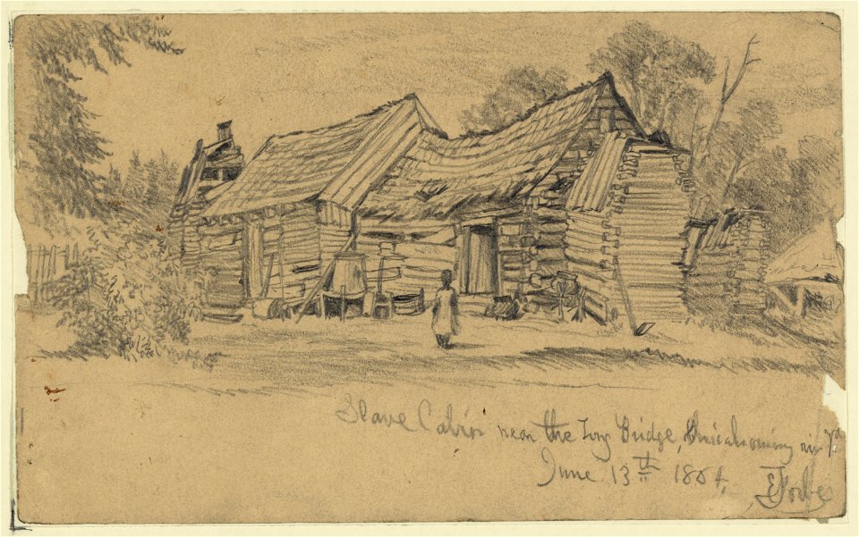 Slave cabin near the Long Bridge, Chicahominy River, Va., June 13th 1864 - E. Forbes. LCCN2004661838