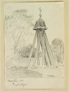 Småland, Möre hd., Ljungby sn., Vassmolösa tingshussstapel. Teckning av Ferdinand Boberg - Nordiska museet - NMA.0088417
