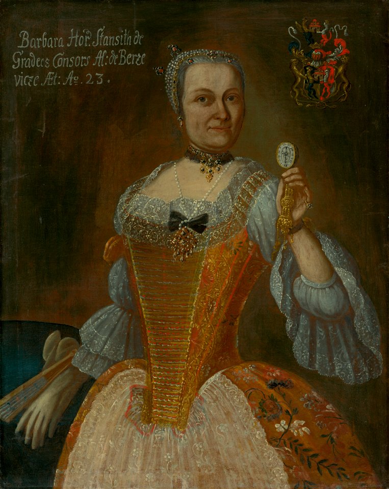 Slovenský maliar z 1. polovice 18. storočia - Portrait of Barbora Horváthová-Stančičová with a Watch - O 4871 - Slovak National Gallery