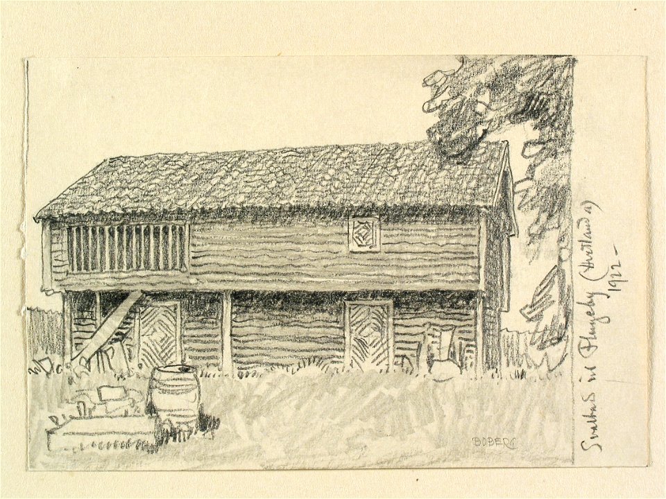 Småland, Östra hd., Vetlanda sn. Svalbod vid Flugeby. Teckning av Ferdinand Boberg - Nordiska museet - NMA.0088436