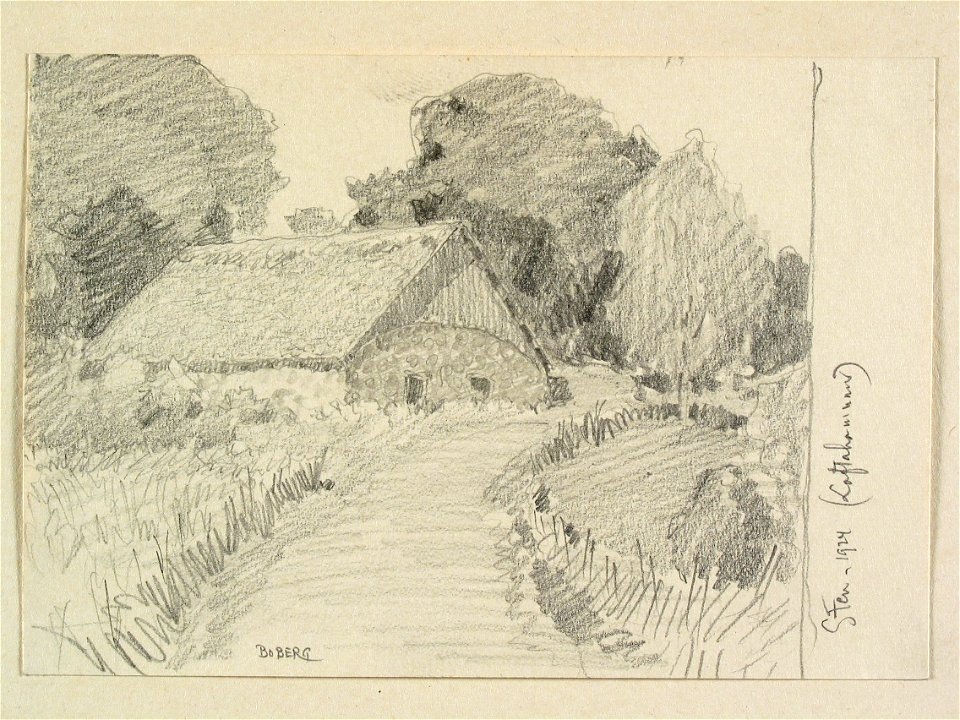 Småland, Norra Tjusts hd., Loftahammars sn., Sten. Teckning av Ferdinand Boberg - Nordiska museet - NMA.0088420