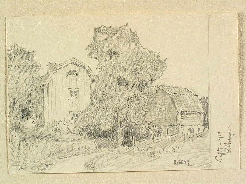 Småland, Norra Tjusts hd., Lofta sn., Råberga. Teckning av Ferdinand Boberg - Nordiska museet - NMA.0088419