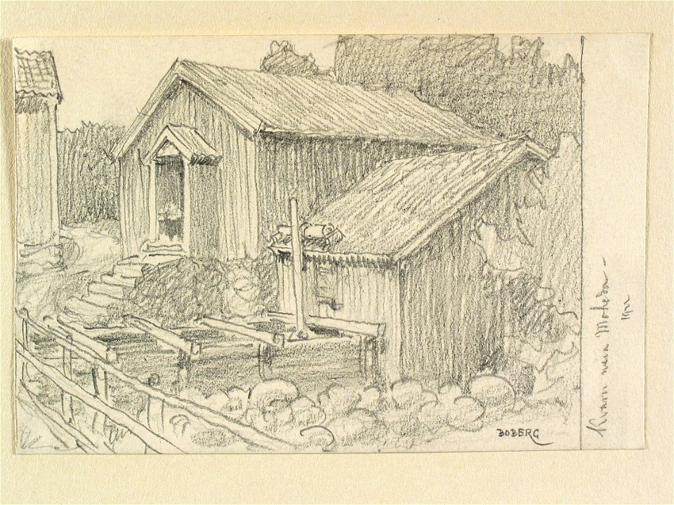 Småland, Allbo hd. Kvarn vid Moheda. Teckning av Ferdinand Boberg - Nordiska museet - NMA.0088426