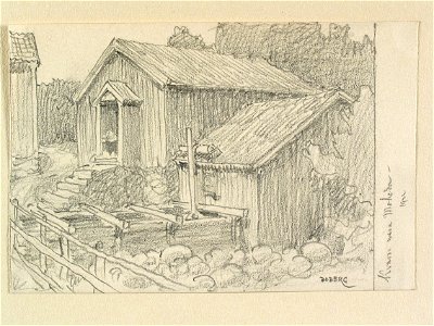 Småland, Allbo hd. Kvarn vid Moheda. Teckning av Ferdinand Boberg - Nordiska museet - NMA.0088426