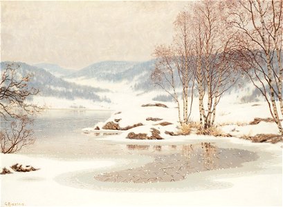 Snow on frozen lake