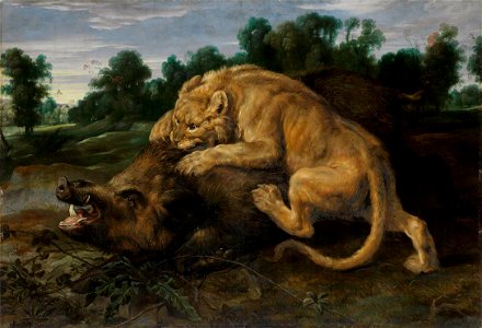 Frans Snyders - A lion killing a boar
