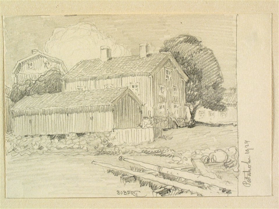 Småland, Stranda hd., Ålems sn., Pataholm. Teckning av Ferdinand Boberg - Nordiska museet - NMA.0088442