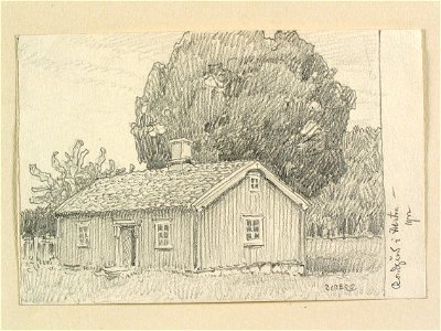Småland, Västbo hd. Bondgård i Hestra . Teckning av Ferdinand Boberg - Nordiska museet - NMA.0088410