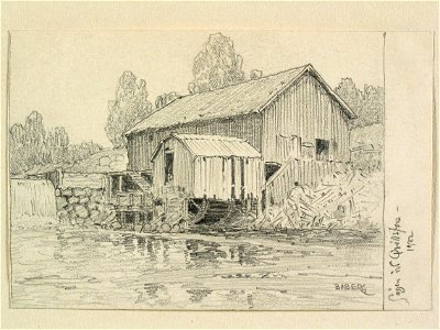 Småland, Östra hd., Ökna sn., Kvillsfors. Teckning av Ferdinand Boberg - Nordiska museet - NMA.0088443