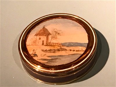 Snuffbox with a miniature landscape, 1789. Free illustration for personal and commercial use.