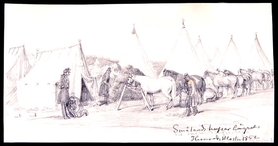Smålands husar lägret Herrevadskloster 1852. Fritz von Dardel, 1852 - Nordiska Museet - NMA.0043704