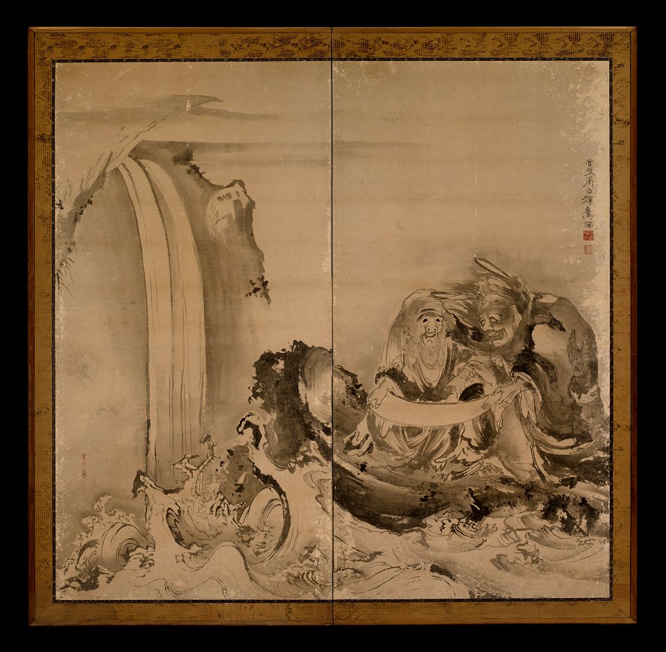 Soga Shohaku - Two Figures (most likely Ryo Douhin receiving the Taoist ...