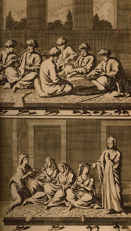 Social gathering of men (A) and women (B) in the Ottoman Empire - Bruyn Cornelis De - 1714