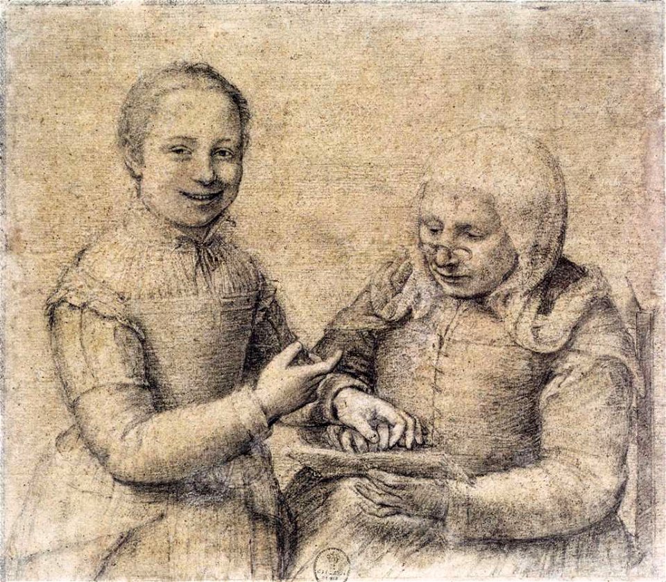 Sofonisba Anguissola - Old Woman Studying the Alphabet with a Laughing Girl - WGA00699