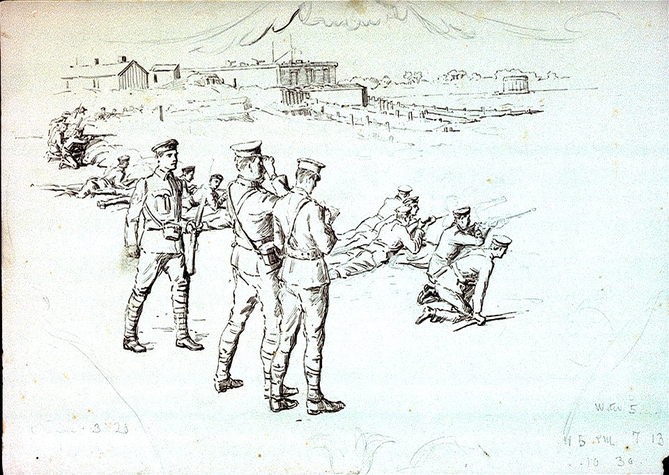 Soldiers practising shooting for coastal defence- design for a cartouche RMG PU9957