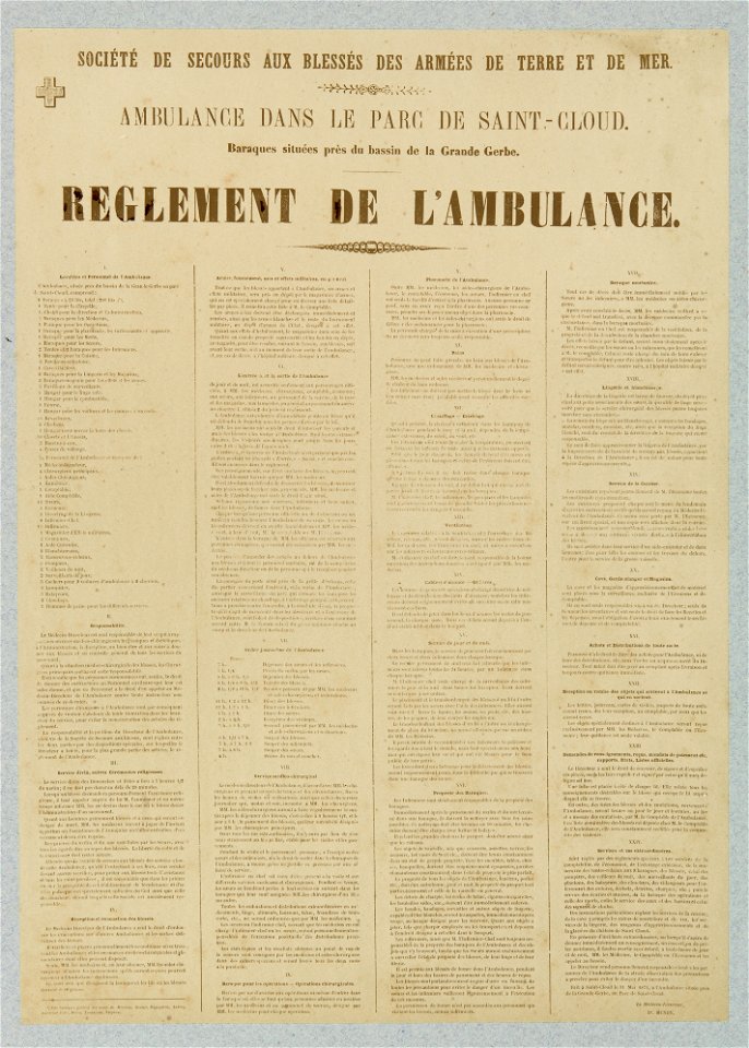Société française de secours aux blessés militaires des armées - Ambulance du Parc de Saint-Cloud - Règlement (phbw08 6123)