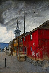 Harald Sohlberg - Street in Røros - NG.M.00883 - National Museum of Art, Architecture and Design. Free illustration for personal and commercial use.