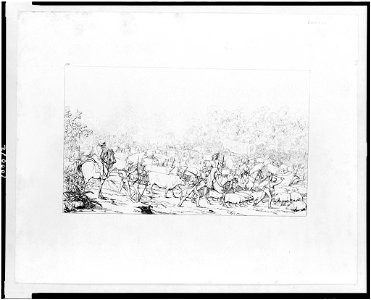 Soldiers herding cattle and pigs with Union army supply wagons in background LCCN90710025