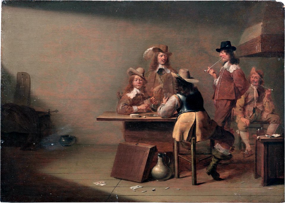 Soldiers smoking and playing cards, by Jan Olis