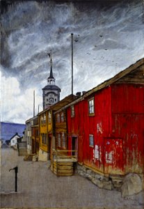 Harald Sohlberg - Street in Røros - Google Art Project. Free illustration for personal and commercial use.