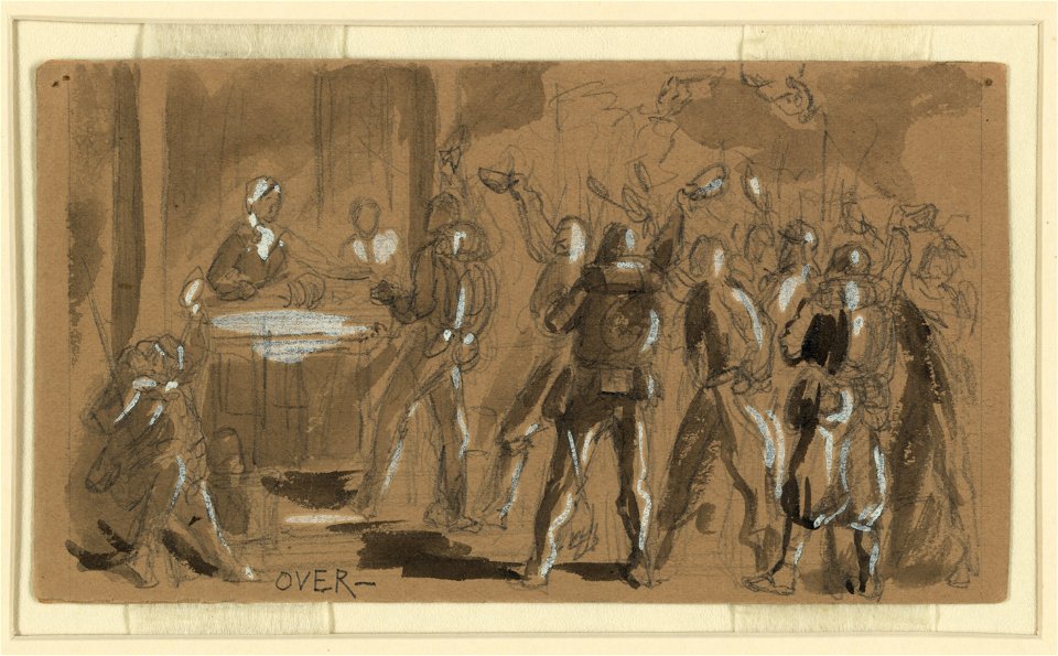 Soldiers waving caps at a woman LCCN2004660907