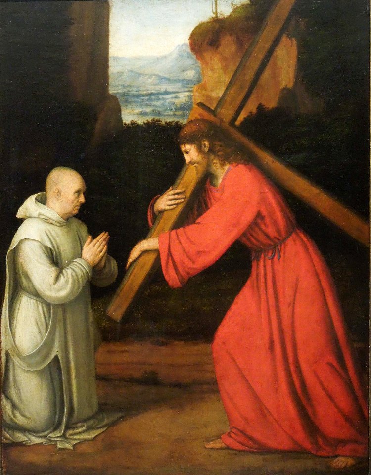Andrea Solario - Christ with Cross adored by the Carthusian