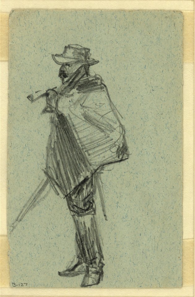 Soldier with blanket wrapped around shoulders LCCN2004661101