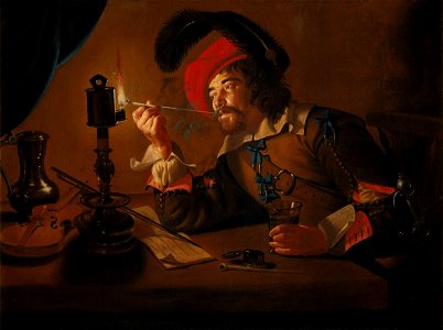 Soldier Lighting His Pipe from an Oil Lamp 1331 (OK)