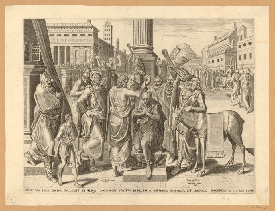 Solomon Anointed King s.d print by Frans Floris I, S.I 54153, Prints Department, Royal Library of Belgium