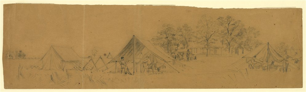 Soldiers in their tents in army camp LCCN2004660515. Free illustration for personal and commercial use.