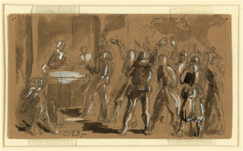 Soldiers waving caps at a woman LCCN2004660907