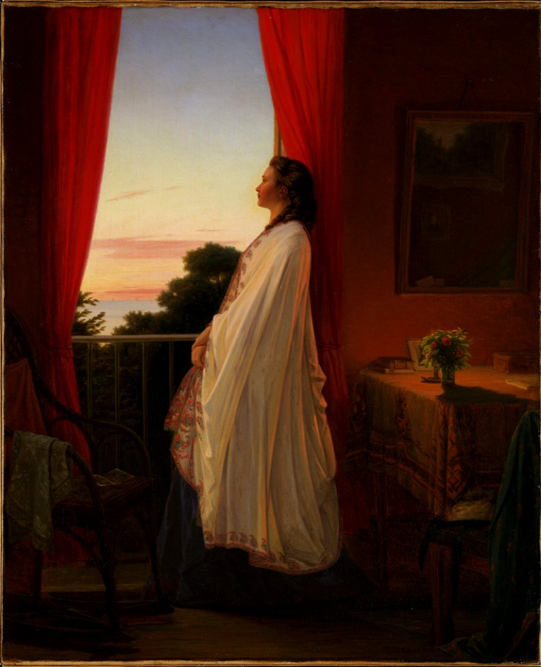 Jørgen Walentin Sonne - Young Lady looking at the Summer Night from an Open Door of a veranda - NG.M.04414 - National Museum of Art, Architecture and Design