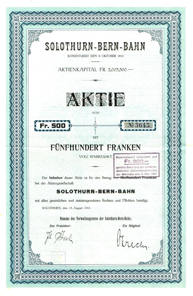 Solothurn-Bern-Bahn 1915