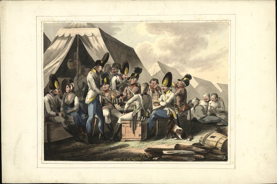 Soldaten in een legerkamp, objectnr A 58627