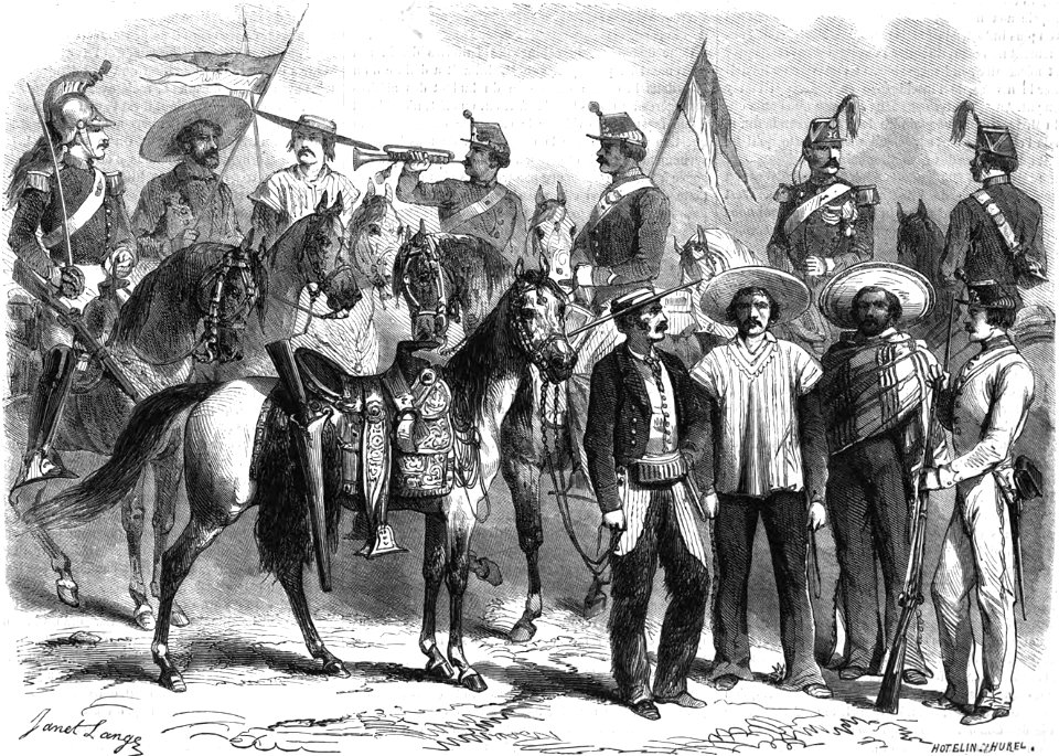 SOLDATS DE L'ARMÉE MEXICAINE. — D'après un croquis de M. Girardin, officier au 1er chasseurs d'Afrique