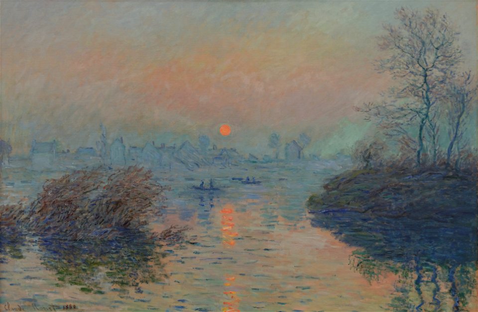 Soleil couchant sur la seine à Lavacourt, effet d'hiver - Claude Monet ...