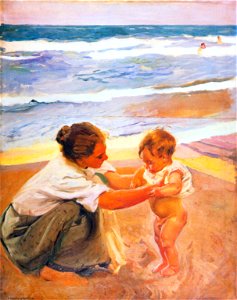 Bastida mother-child-beach. Free illustration for personal and commercial use.