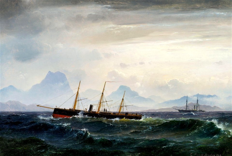 Carl Frederik Sørensen - Seascape with steam- and sailing ships (1863)