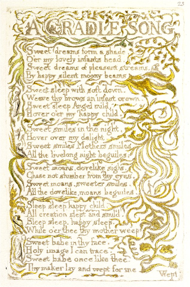 Songs of Innocence and of Experience, copy A, 1795 (British Museum) object 25 A CRADLE SONG