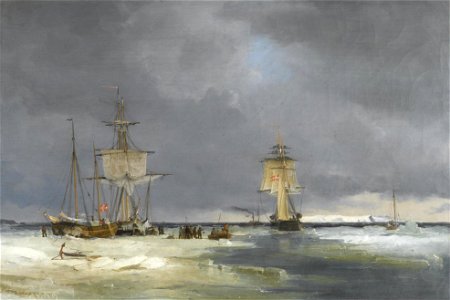 Carl Frederik Sørensen - The Corvette Valkyrien being tugged by the steamer Herta out of Copenhagen (1848)