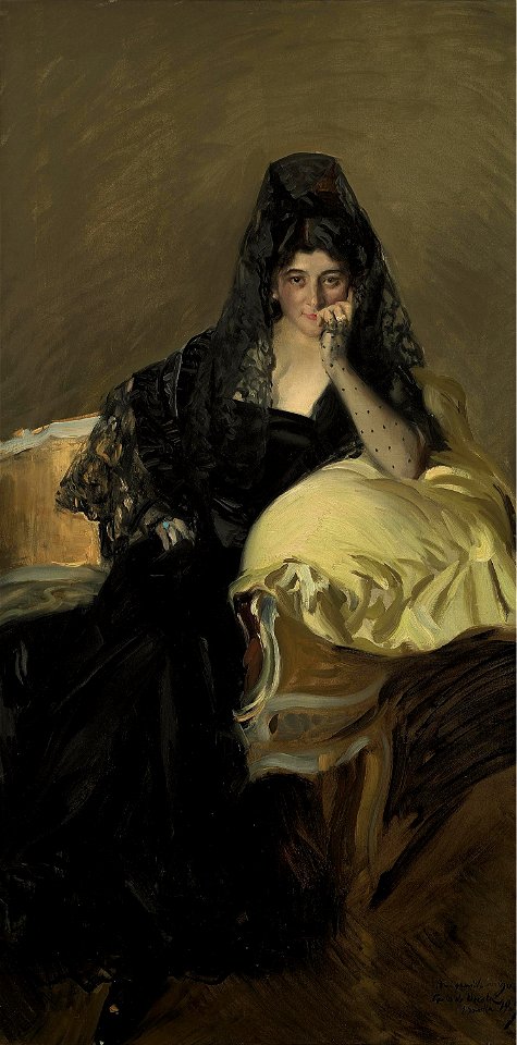 Joaquin Sorolla y Bastida - Retrato de Señora de Urcola llevaba una mantilla de negro