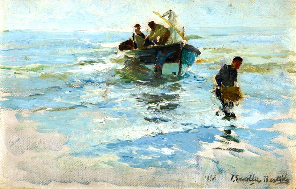 Joaquín Sorolla y Bastida - Recogiendo la Barca, Playa de Valencia (1909)