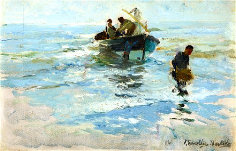 Joaquín Sorolla y Bastida - Recogiendo la Barca, Playa de Valencia (1909)