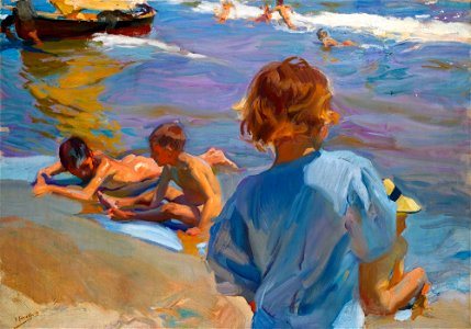 Joaquín Sorolla - Niños en la playa, Valencia. Free illustration for personal and commercial use.