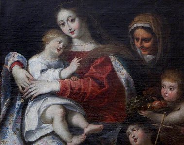 Spanish School (possibly) - The Madonna and Child with Saints Elizabeth and John the Baptist and a Child Angel - 1401283 - National Trust
