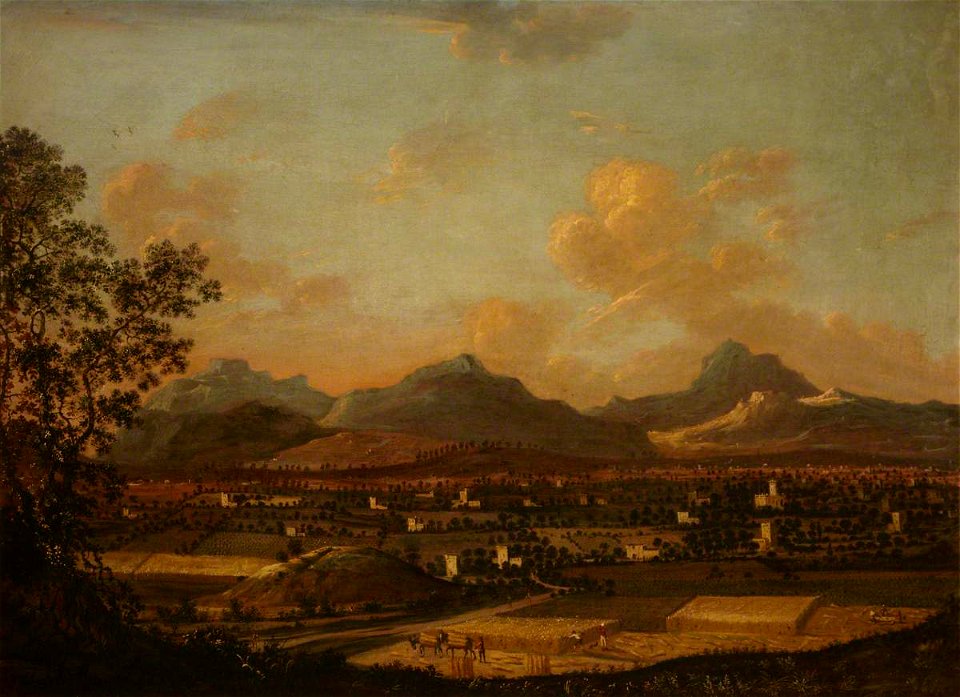 South American School - View of a Plain with Corn being Cut, Fortified Farms and Distant Mountains - 247854 - National Trust