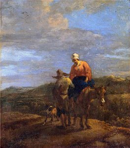 Southern landscape with peasants and a mule by Adriaen van der Kabel