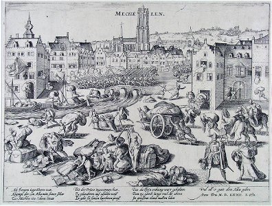 Spaanse Furie - De plundering van Mechelen door de hertog van Alba in 1572 (Frans Hogenberg). Free illustration for personal and commercial use.