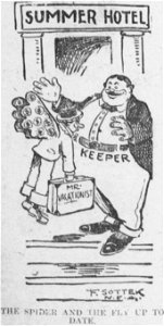 Sottek cartoon about vacationers being entrapped by innkeepers